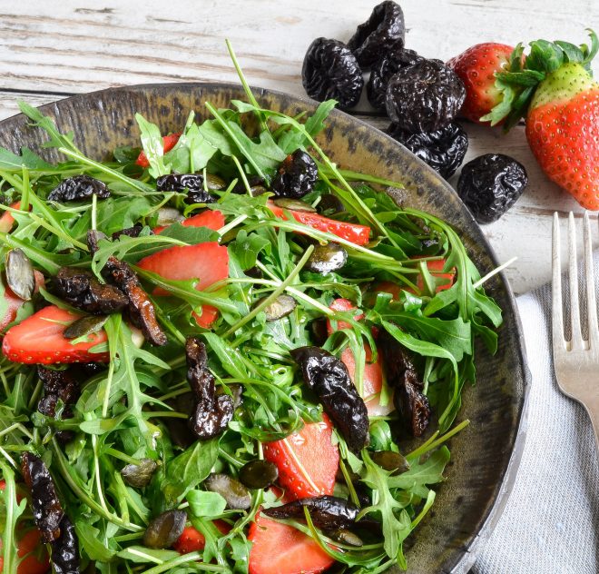 Arugula Salad with California Prunes and Strawberries