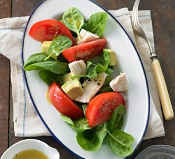 Baby Spinach, Chicken and Tomato Salad with Honey Dijon Vinaigrette