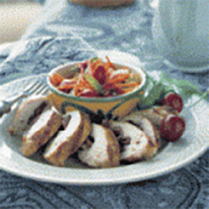 Poulet grillé farci aux cerises