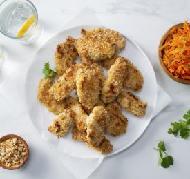 Coconut Peanut Chicken Fingers with Easy Carrot Slaw