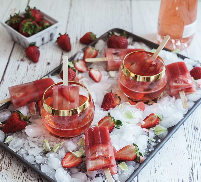 Strawberry Ice Pops with Rosé